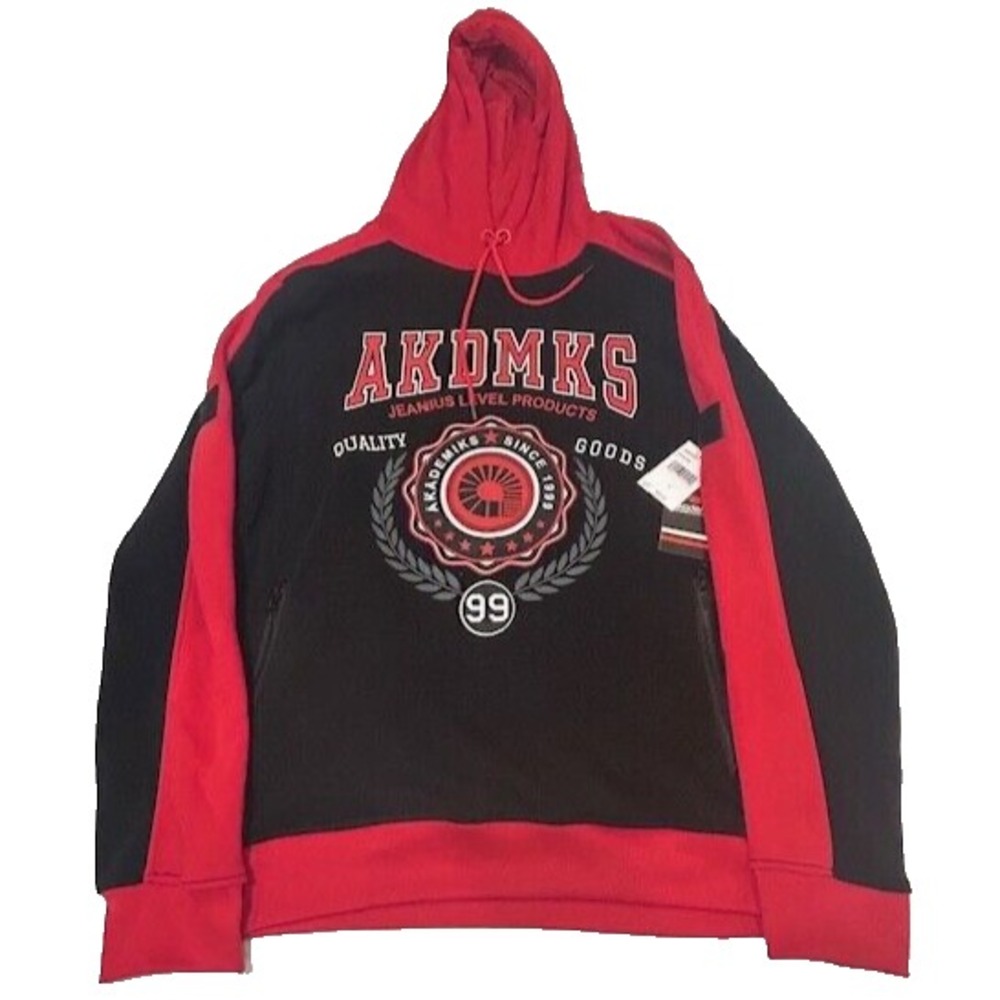 AKADEMIKS Men's Red/Black Fleece‎ Lined Hoodie Zipped Pockets NWT - Size L